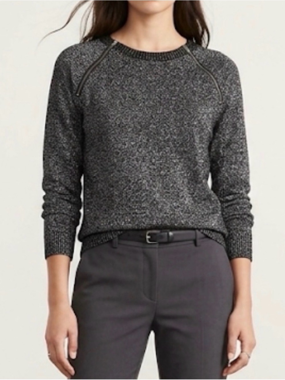 💕Silent Show Pick❤️ NWOT Simon Chang urban zipper crew neck knit sweater